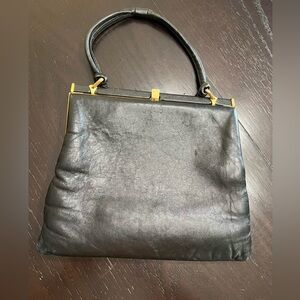 Vintage Jane Shelton Black Leather Frame Handbag